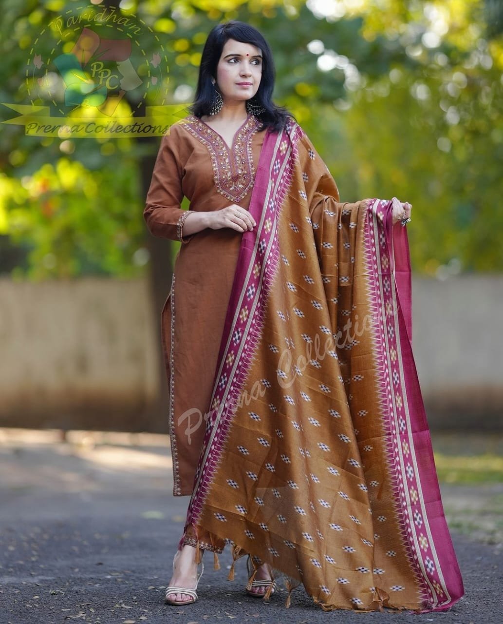 Rust Handloom Kurta Pant with Silk Dupatta